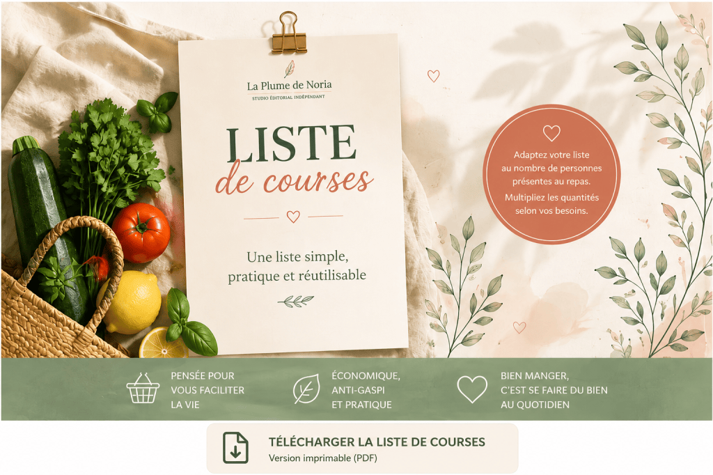 Liste de courses à télécharger – Menu semaine 37 – La Plume de Noria