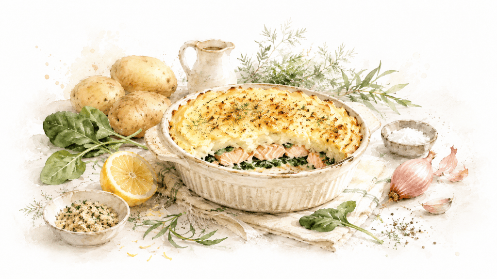 Parmentier de saumon aux épinards, purée citronnée – La Plume de Noria