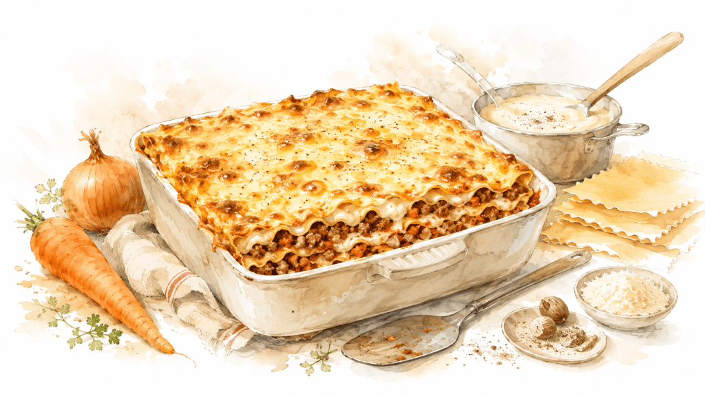 Lasagnes bolognaises aux carottes et béchamel à la muscade – La Plume de Noria