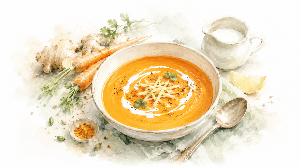 Soupe thaï de carottes au lait de coco, gingembre et citron – La Plume de Noria