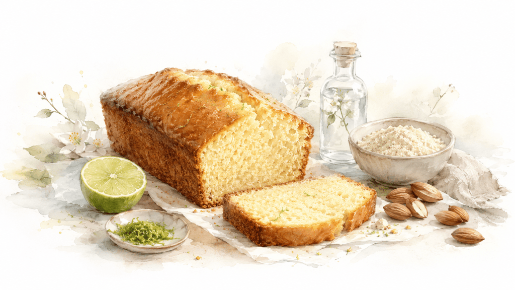 Quatre-quarts citron vert, amande et fleur d’oranger – La Plume de Noria